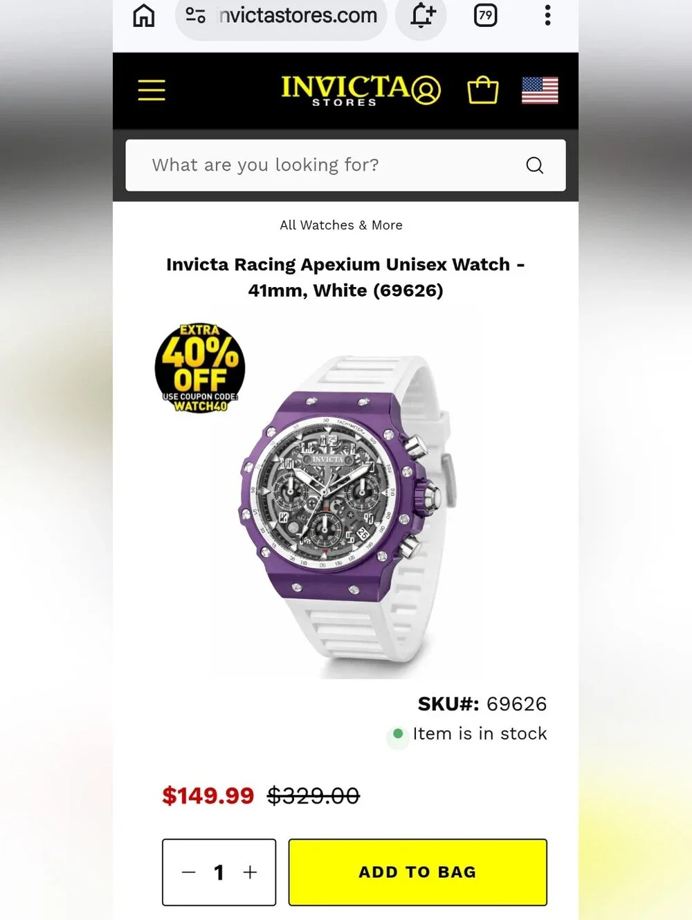 363.m Pair Of Invicta Racing Apexium Watches- 41mm, White (69626 69622)